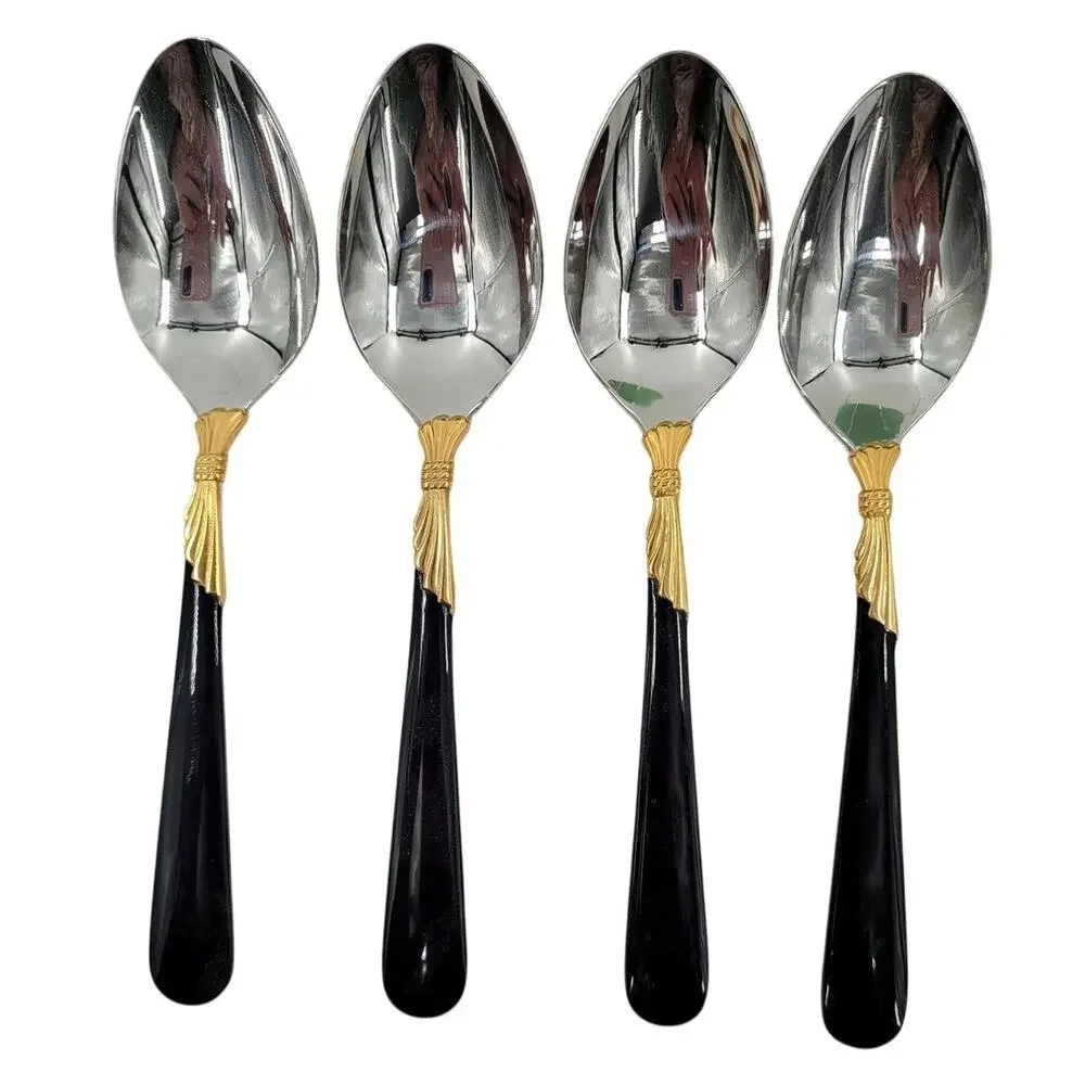 Yamazaki 18/8 Stainless LINDI Black‎ Handle GOLD Accent Vintage 4 Teaspoons
